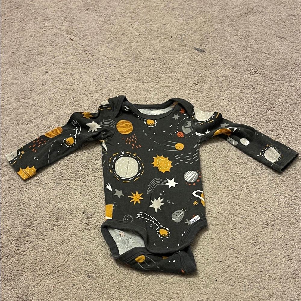 🍼Cosmic Journey Long Sleeve Bodysuit - Gray, Orange, White🍼